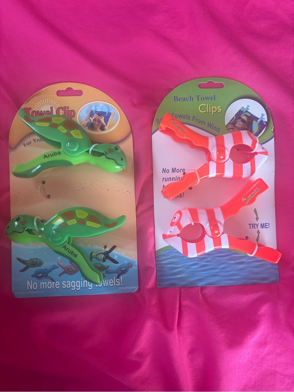 Beach Towel Clips - Green Turtle & Orange Striped Fish (2-Pack)